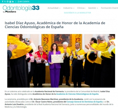 Isabel Díaz Ayuso, Académica de Honor de la Academia de Ciencias Odontológicas de España